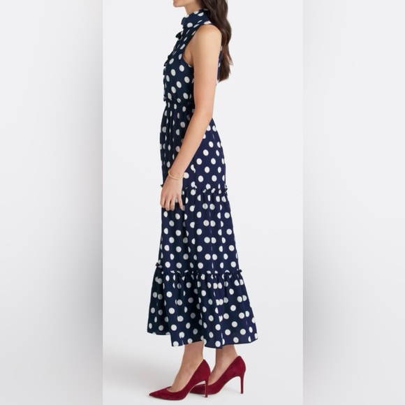 Ruffle Neck Maxi Dress with Polka Dots by London Times - Picture 3 of 6